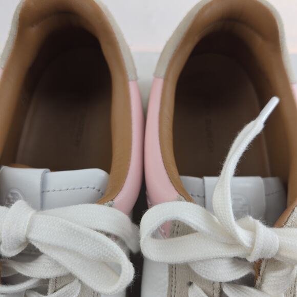 Tory Burch Ladybug Platform Sneakers Womens 9 White Leather Pink Low Top Logo - Picture 12 of 14